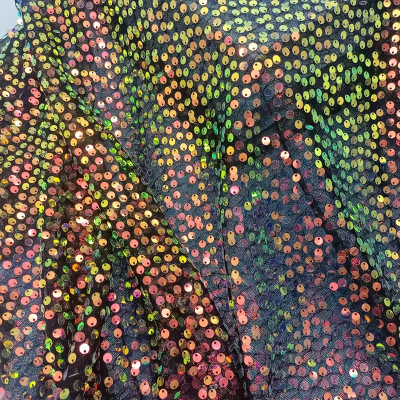 Embroidery Gradient - Tissu brodé à paillettes arc-en-ciel, 6mm,