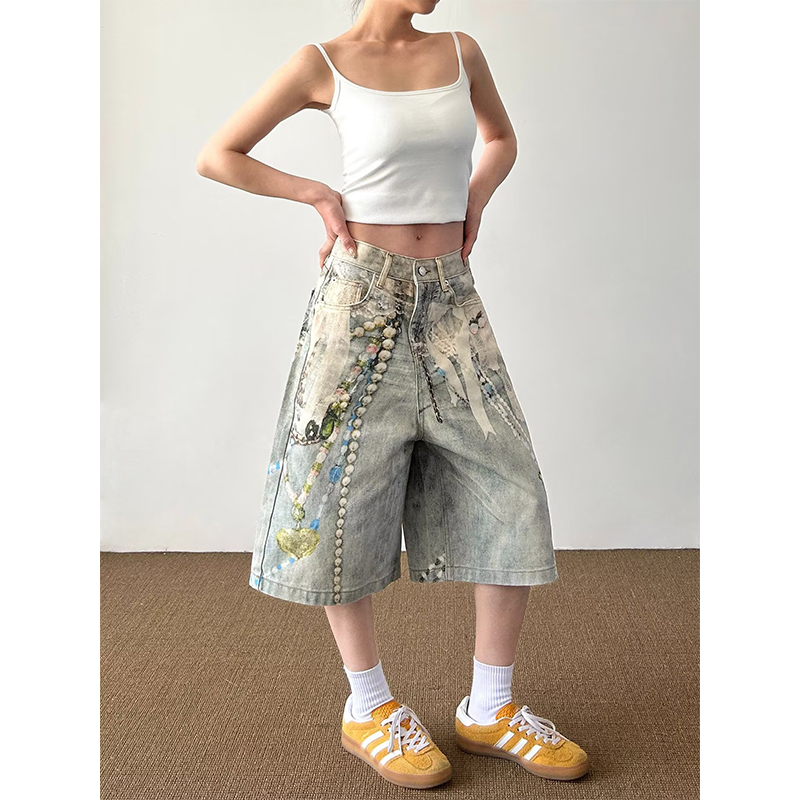 Embroidery Design 3D - Shorts en jean unisexe décontractés style