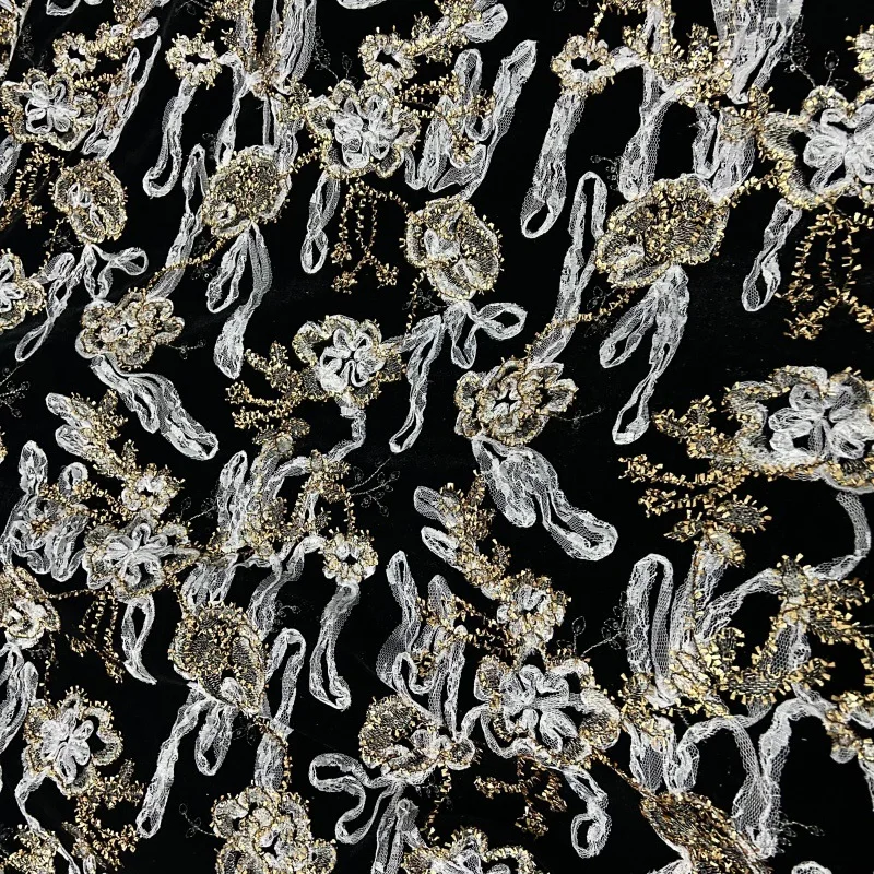 Embroidery Design 3D - Tissu de velours brodé 3D de