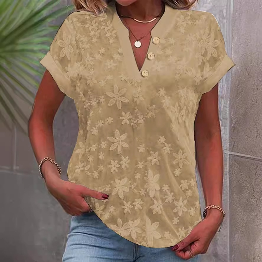 Embroidery Jersey - Chemisier décontracté d'été pour femme à