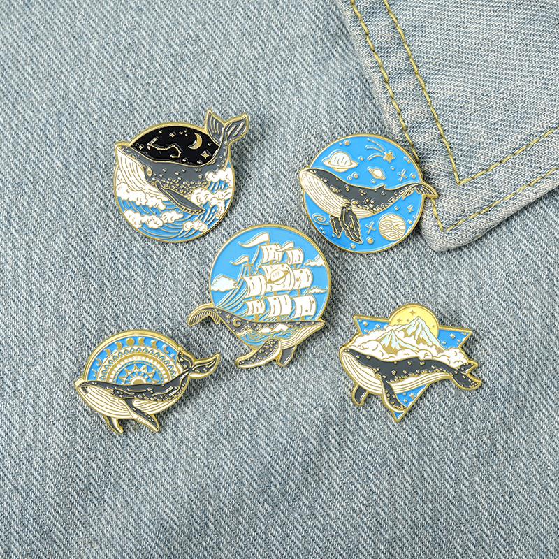 Embroidery Whale - Épingles en émail d'animaux de l'océan,