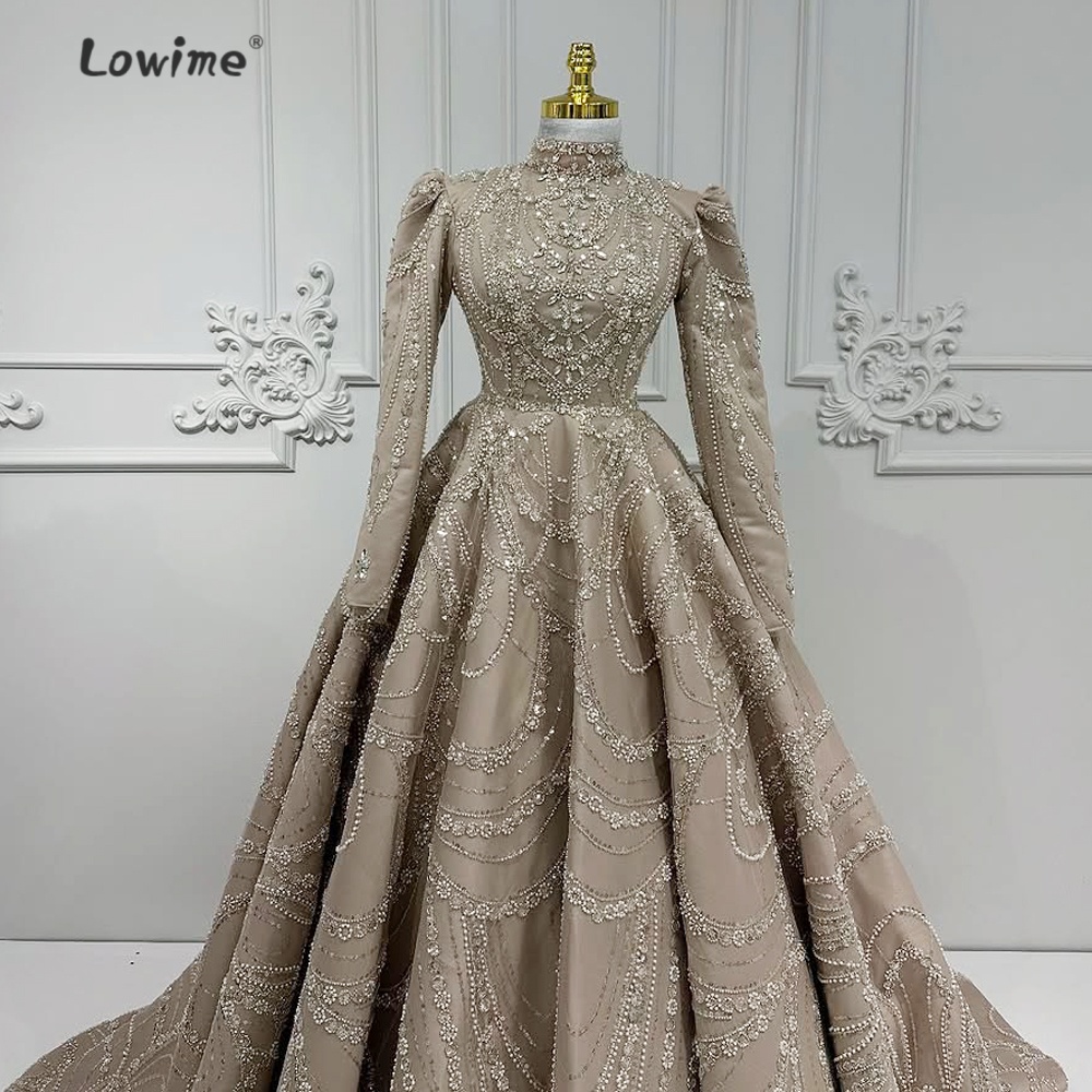 Embroidery Organza - Robe de soirée musulmane rétro marron