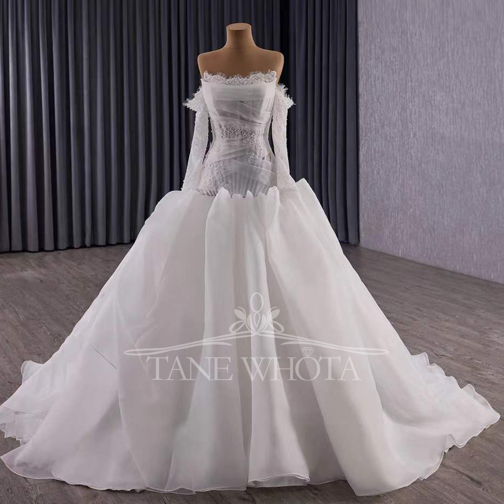 Embroidery Organza - Robes Novias Boda sans bretelles à