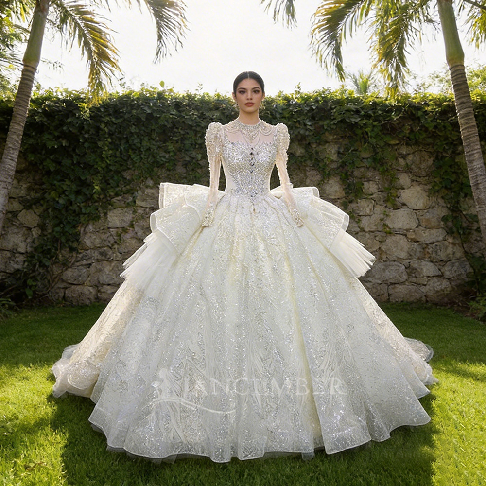 Embroidery Organza - Robe de mariée chic à col