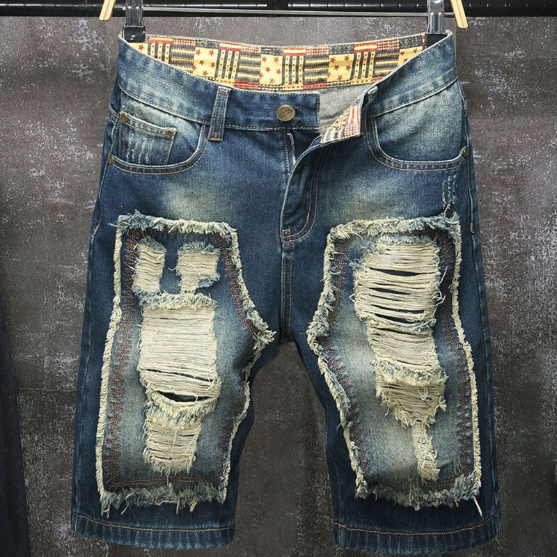 Embroidery Patches - Nouveau short en jean déchiré brodé