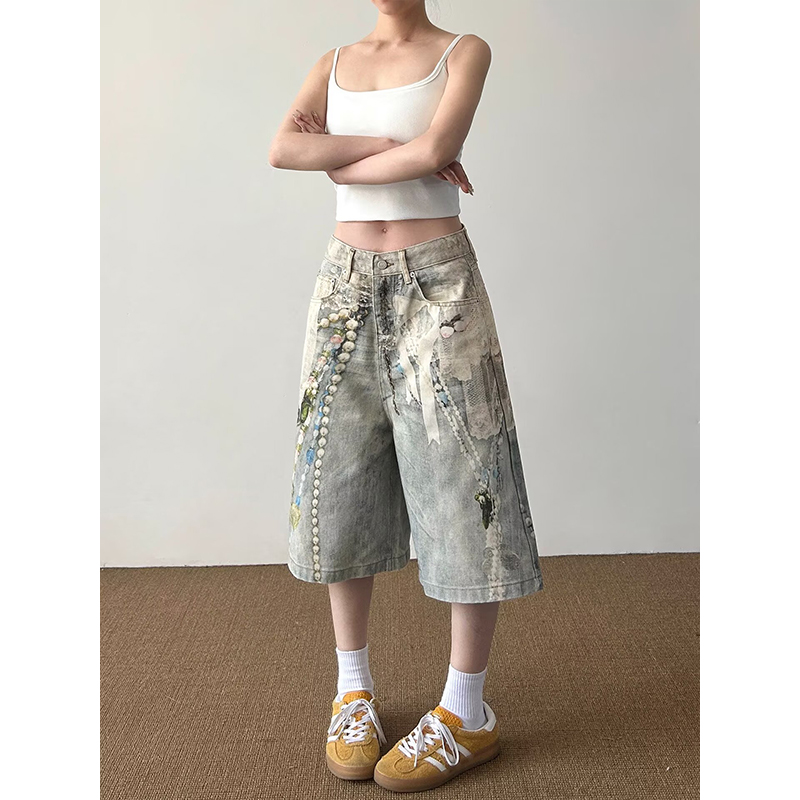 Shorts en jean unisexe décontr - Embroidery Design 3D avis et prix