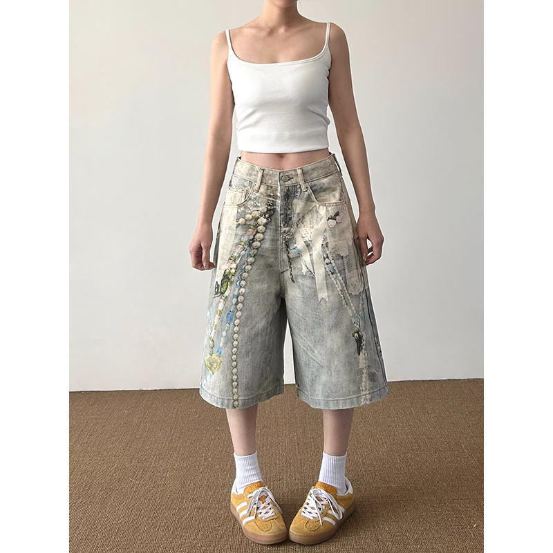 Shorts en jean unisexe décontr - Embroidery Design 3D avis et prix