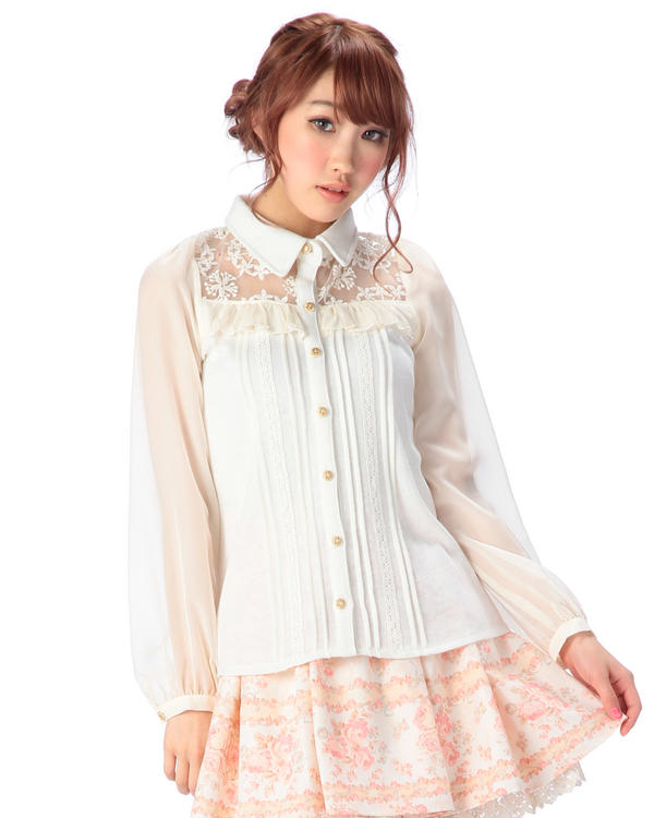 Chemisier à manches en moussel - Embroidery Organza avis et prix