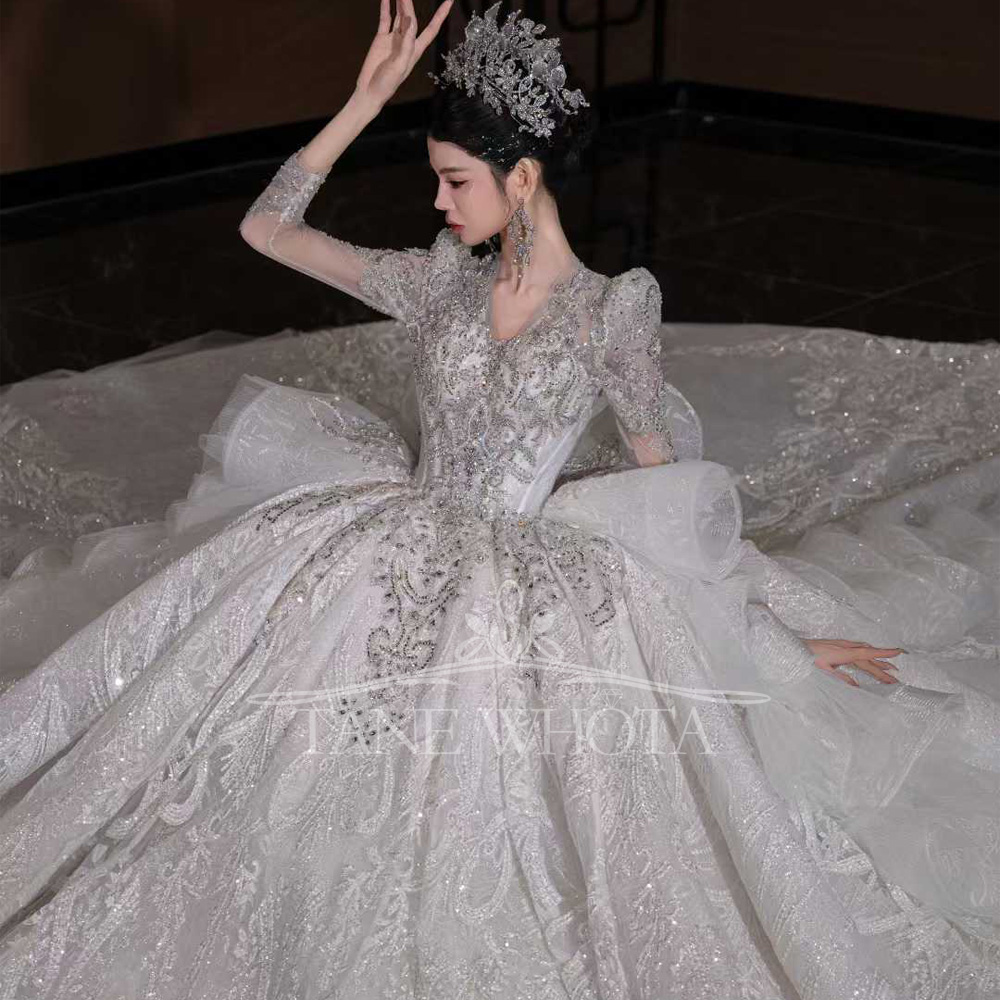 Robe de mariée de luxe à col e - Embroidery Organza avis et prix