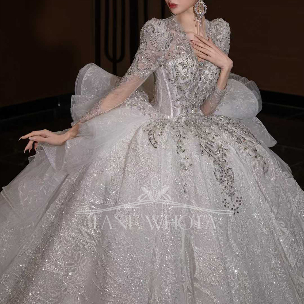 Robe de mariée de luxe à col e - Embroidery Organza avis et prix